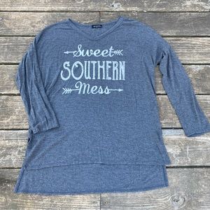 Zutter Boutique Sweet Southern Mess Gray V Neck High Low Tunic Small